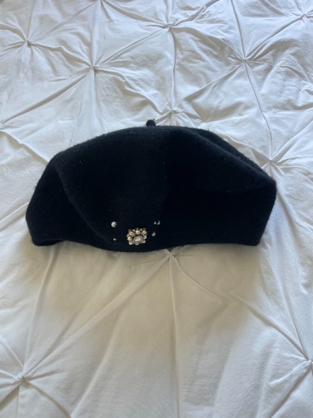 New Zara 100% Wool Black Beret with RhineStones size S-M